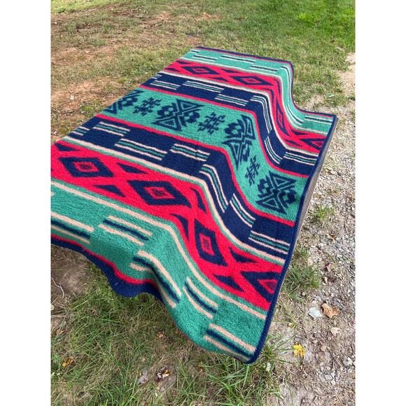 Vintage Biederlack Fleece Aztec Throw Blanket 75x56 Plush Southwestern Tribal - Picture 3 of 8